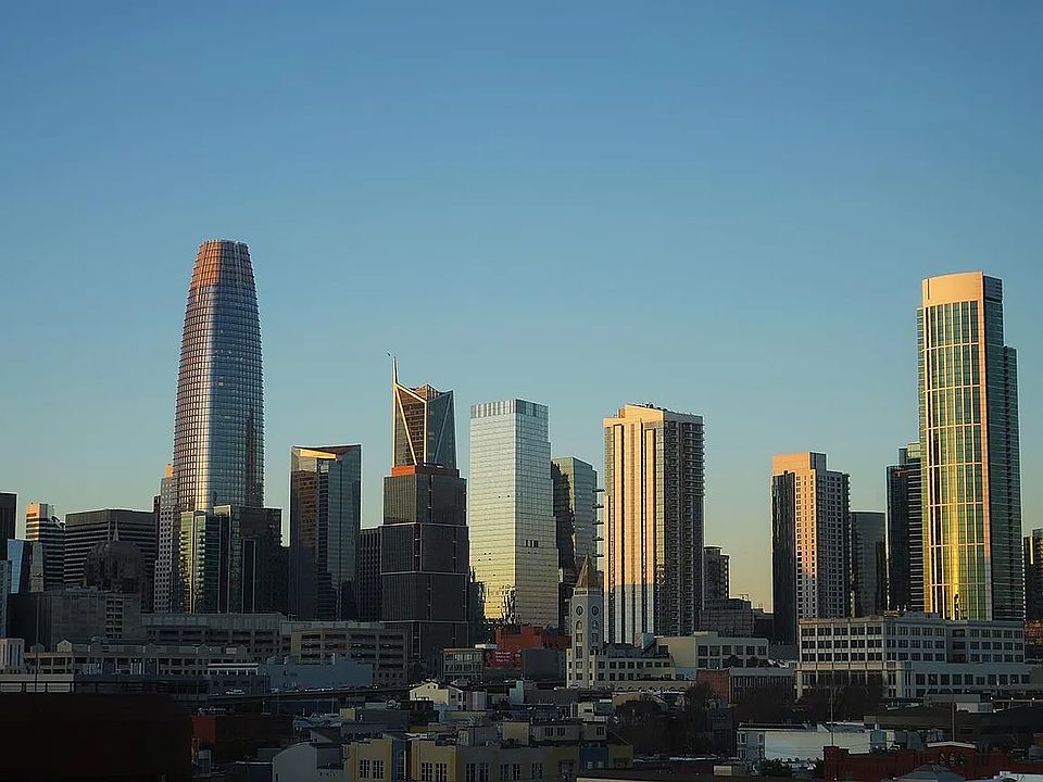 City skyline view from living room