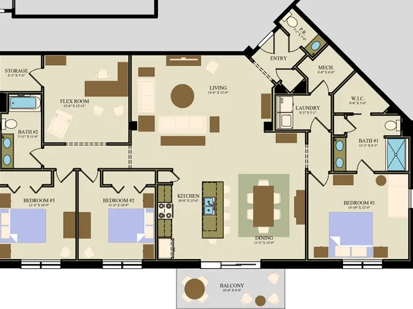 Suites 107, 207, 307 Plan, 117 On The Boulevard