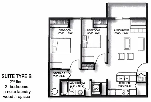 Floor plan 2 Bedroom 2 Bed 1 Bath