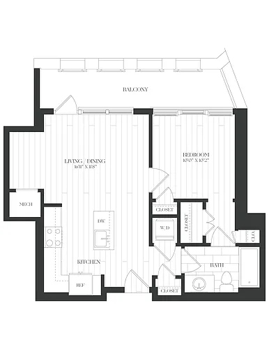 Floor plan 1 Bed/1 Bath-1B-10-The Claude