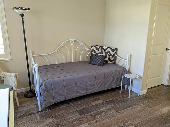 Trundle bed, twin mattress pulls out from under bed. Bedspread, linens not included. Waterproof bed cover included.
