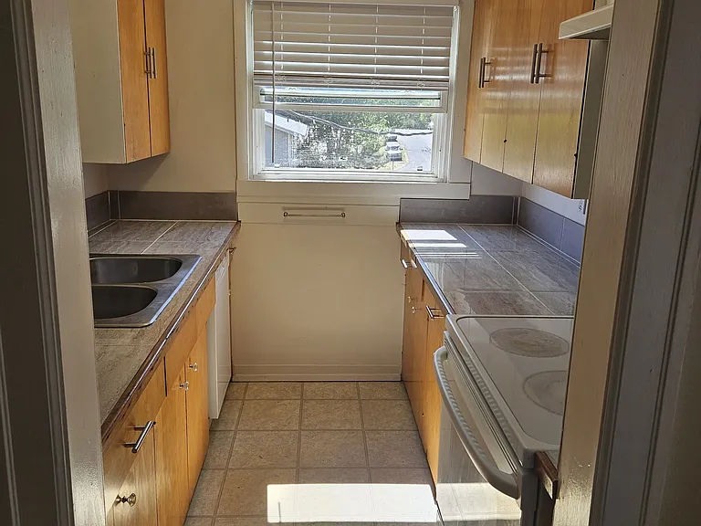 Kitchen with view of gardens