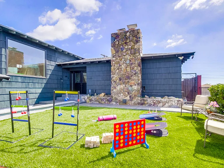 Here are life-sized outdoor games & comfy seats as you sip drinks while watching the kids