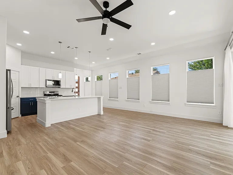 The window coverings are up/down blinds which can be lowered from the top and/or raised from the bottom.