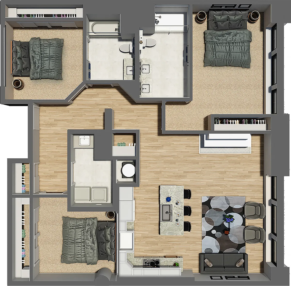Floor plan Suite Style 05 - 3 Bedrooms 2 Baths