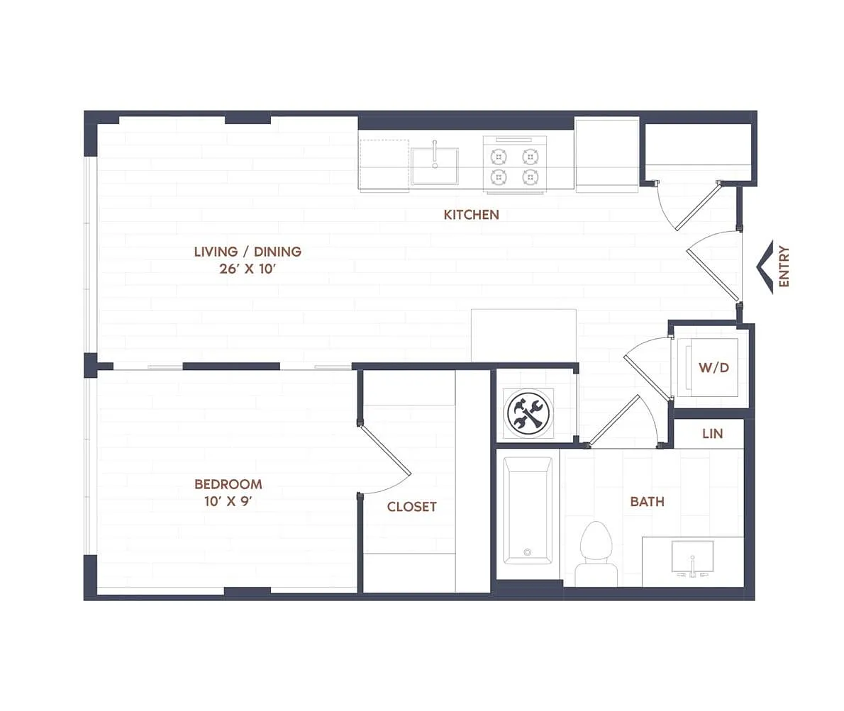 Floor plan 1 Bed/1 Bath-A02