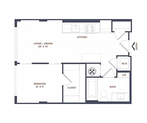 Floor plan 1 Bed/1 Bath-A02