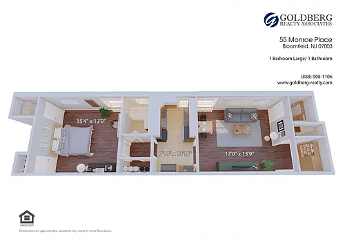 Floor plan 1 Bedroom Large