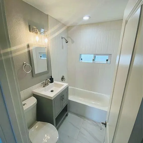 Brand. new bathroom with modern touches.