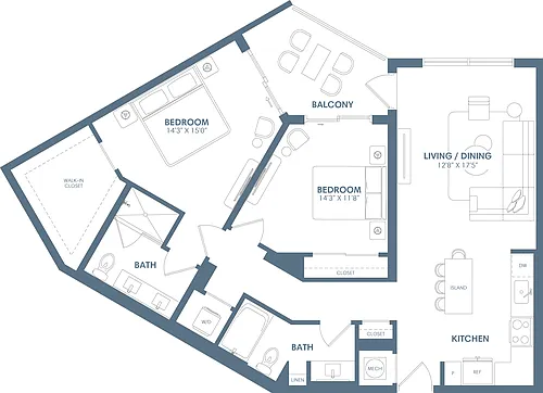 Floor plan 2 Bed /2 Bath-B2