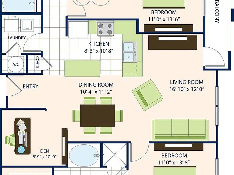 Two Bedroom Two Bath with Den (1321 SF) Two Bedroom Two Bath with Den (1321 SF)