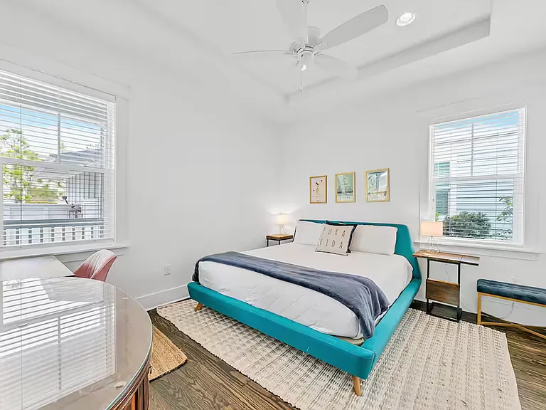 Downstairs bedroom with bathroom attached. King bed