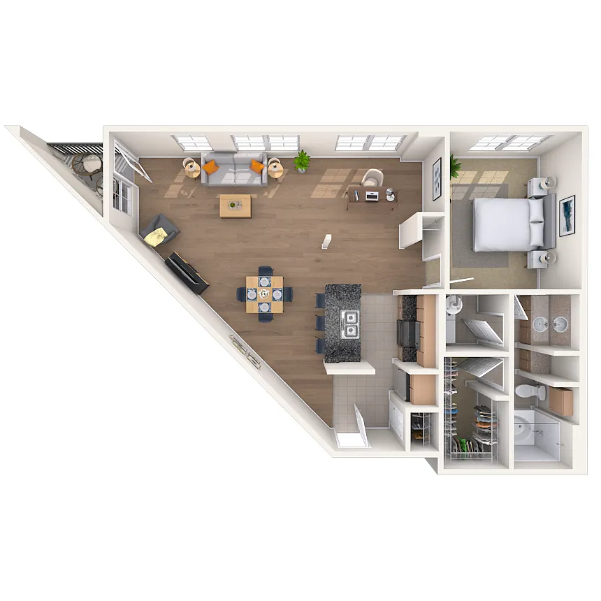 Floor plan Traditional 1x1 1024 SF