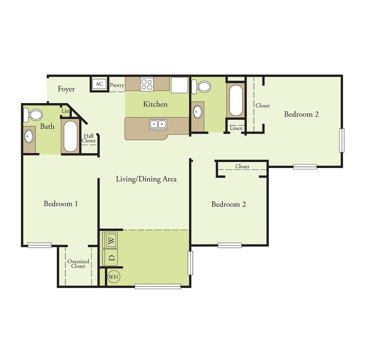 Floor plan Three Bedroom Two Bath 60