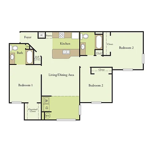 Floor plan Three Bedroom Two Bath 60