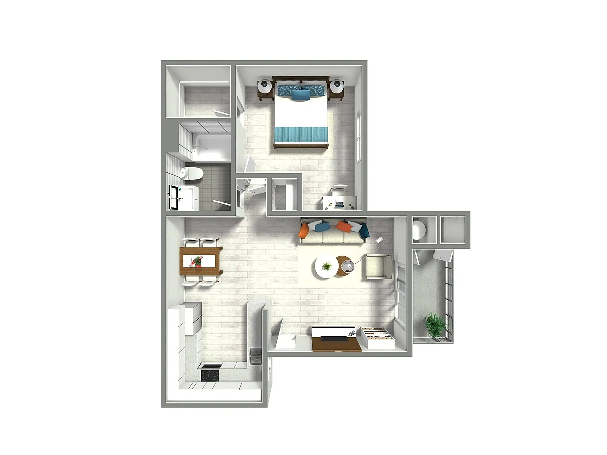 Floor plan 1 Bed 1 Bath Plan C