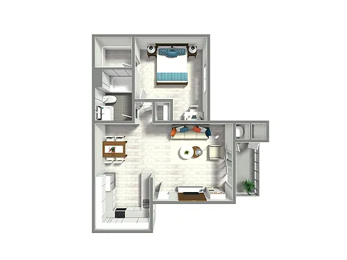 Floor plan 1 Bed 1 Bath Plan C