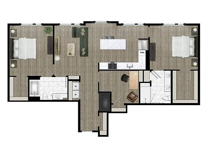 Floor plan Two Bedroom + Den (2 DEN A)