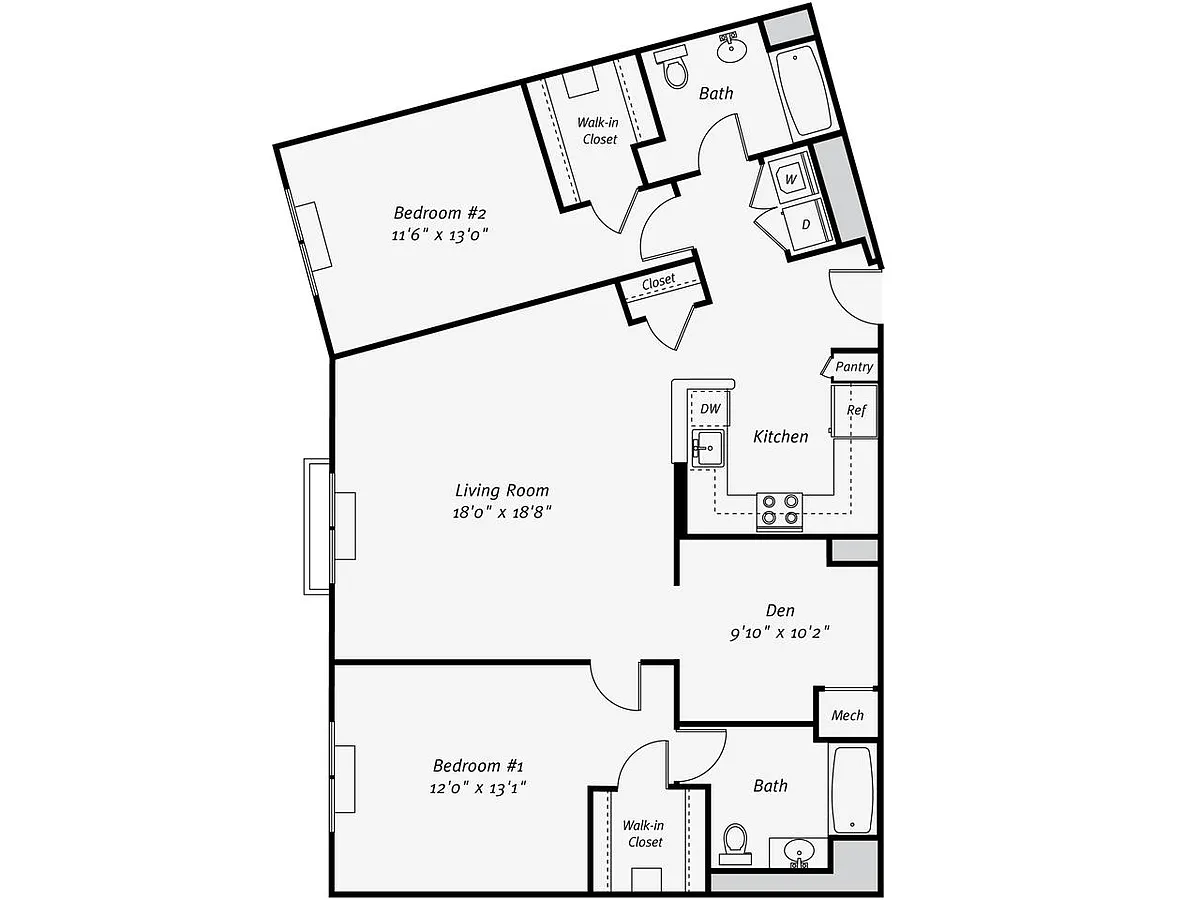 Floor plan B6 South FR 2 Bedroom|2 Bath/Den