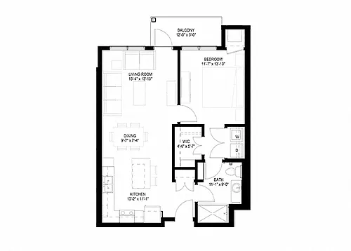 Floor plan One Bedroom - C (Balcony)