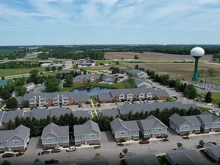 An aerial view of Hamilton Station Apartments in Pendleton_peaceful, well-placed, and thoughtfully designed for everyday living.