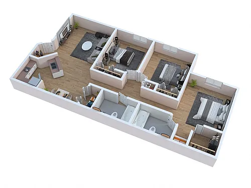 Floor plan Three Bedroom Two Bath