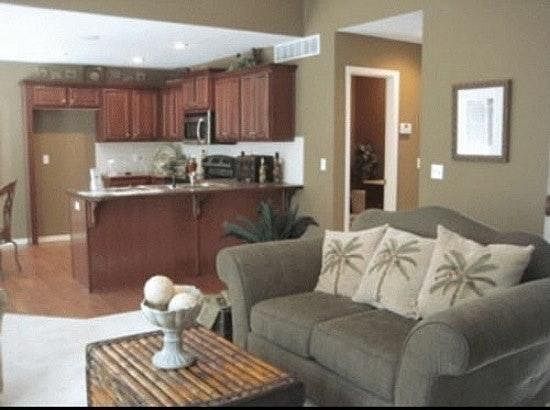 great flow from living room into kitchen