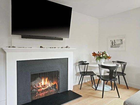 TV included. Fireplace is ornamental.