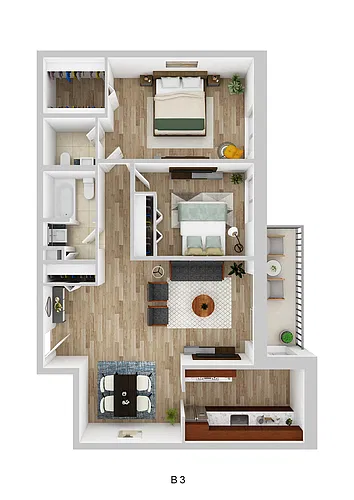Floor plan 2 Bedroom / 1.5 Bath (B3)