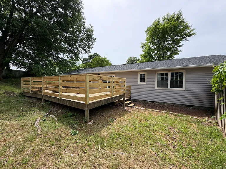 back yard with beautiful 2 tier deck