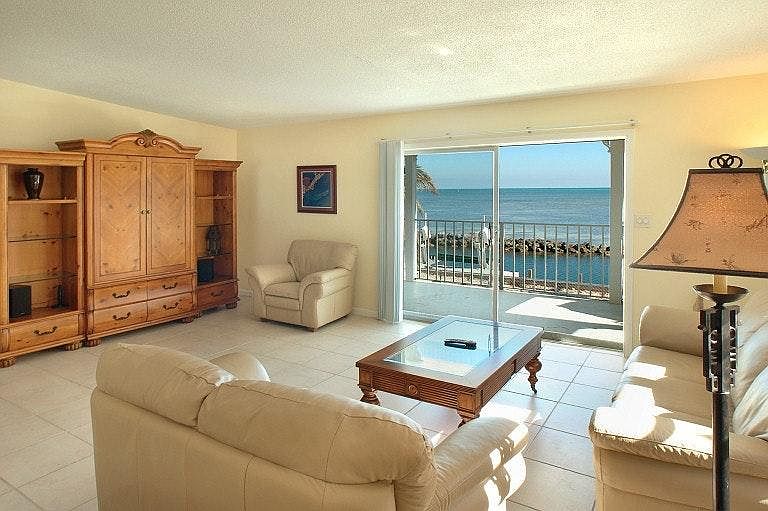View the ocean from the living room through the 8' sliding doors.