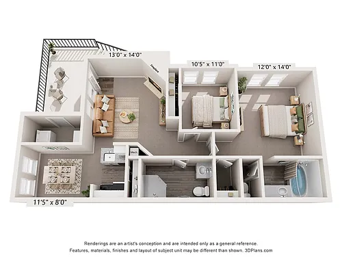 Floor plan 2 Bedroom 2 Bathroom Small