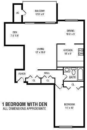 Floor plan 1Bedroom Den 1Bathroom