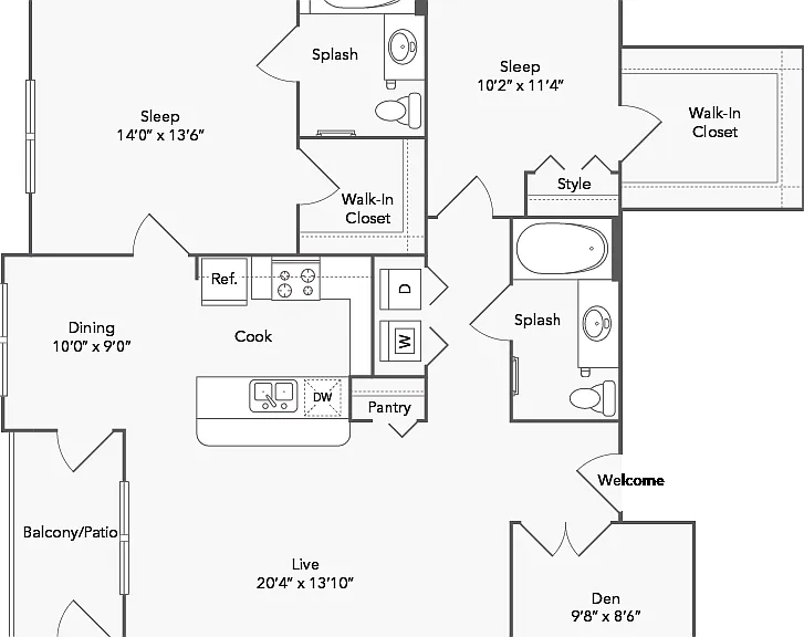 Bristol 2 Bed x 2 Bath Floorplan Bristol 2 Bed x 2 Bath Floorplan