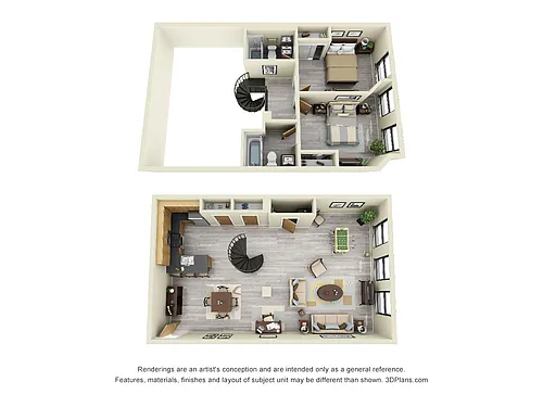 Floor plan 2 Bedroom / 2.5 Bathroom Two Story Loft