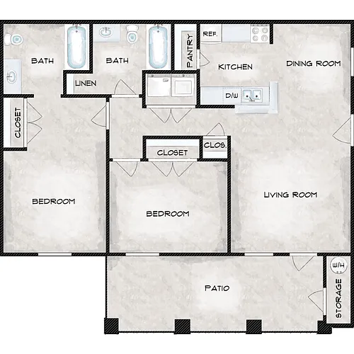 Floor plan B2-HC Two Bedroom