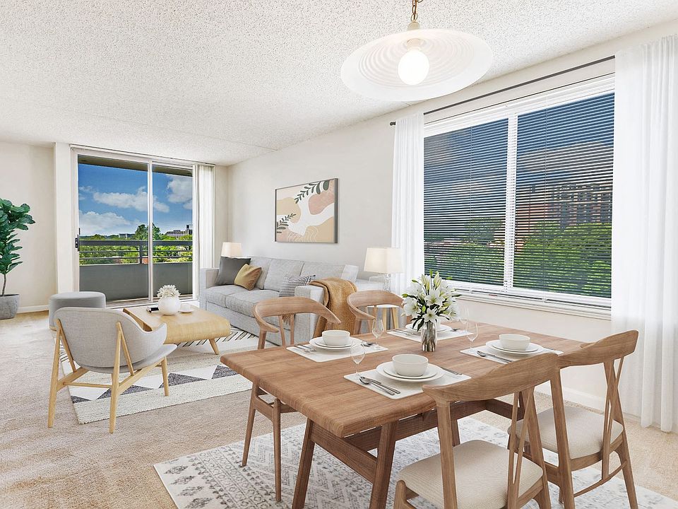 Apartment living and dining area (virtually staged)