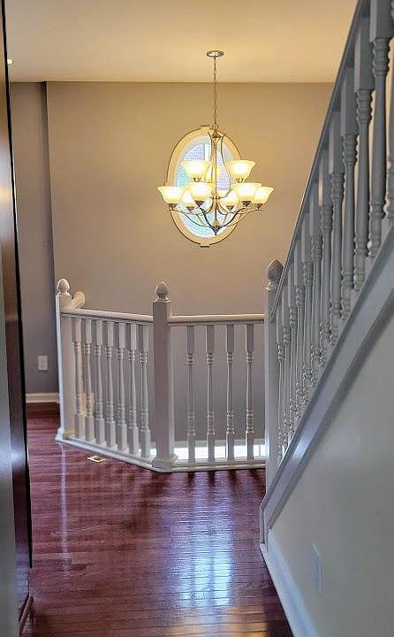 A colorful hallway defines the kitchen and living room, creating distinct areas within the home.