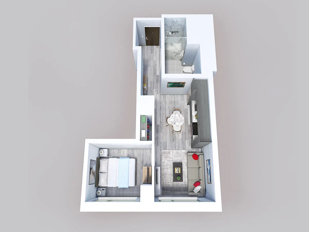 Floor plan 1 Bed, 1 Bath C