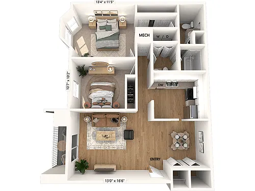 Floor plan B1-1049sf-Renovated