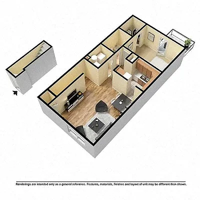 Floor plan One bedroom, open kitchen