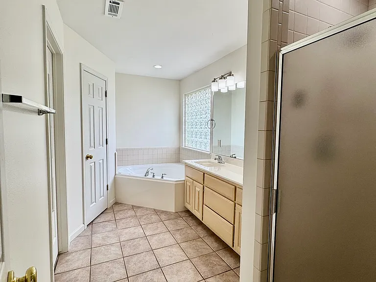 Master bath walk-in shower with tile surround