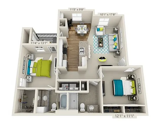Floor plan B1 CYPRESS - 2 Bedroom, 2 Bathroom