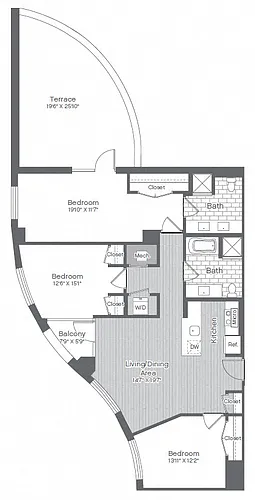 Floor plan 3 Bed/2 Bath-B12
