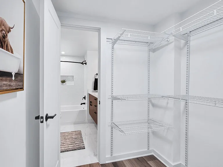 Storage space throughout with pre-installed shelving units