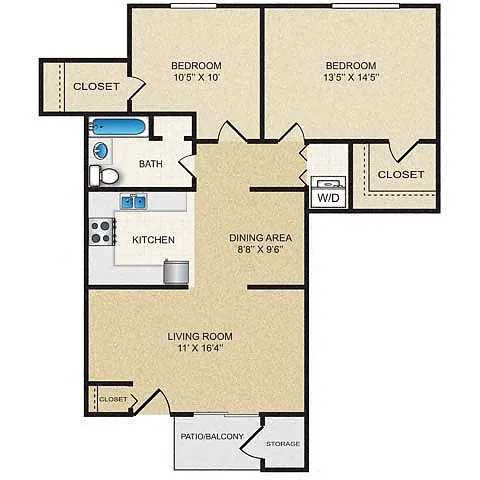 Floor plan 2BR/1BA Ruby