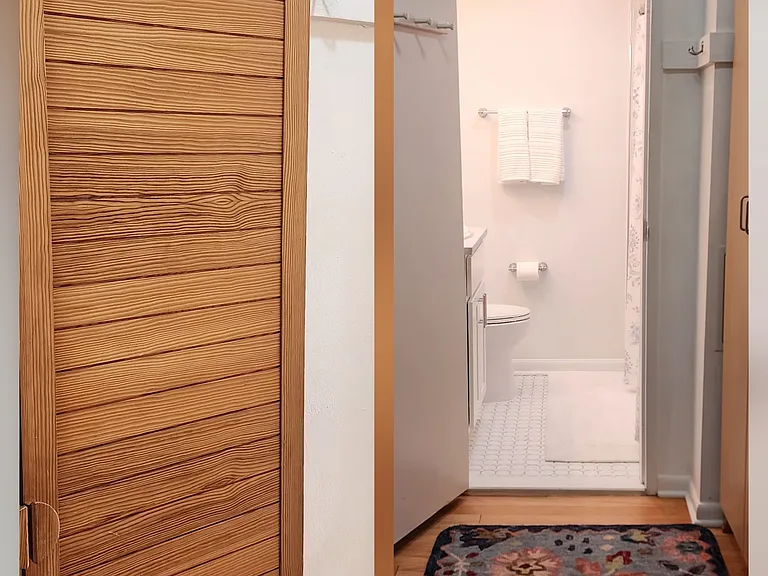There are 2 storage areas on the left. One is open, the other is closed. Either for household (ladder, paint, vacuum).