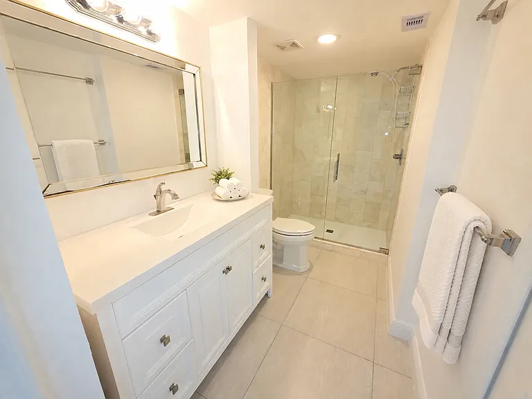 Master Bathroom. Virtually Staged for illustrative purposes only. Rental is unfurnished.