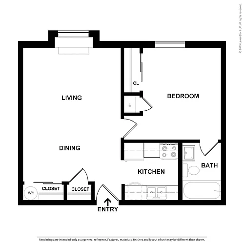 Floor plan 1 Bdrm Senior Unit II - Colonial T II