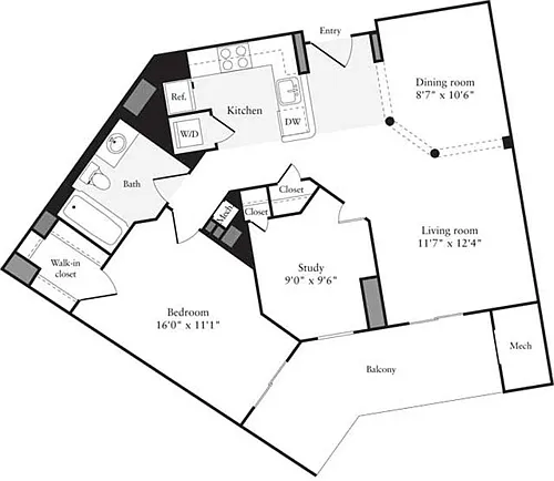 Floor plan 1 Bedroom J